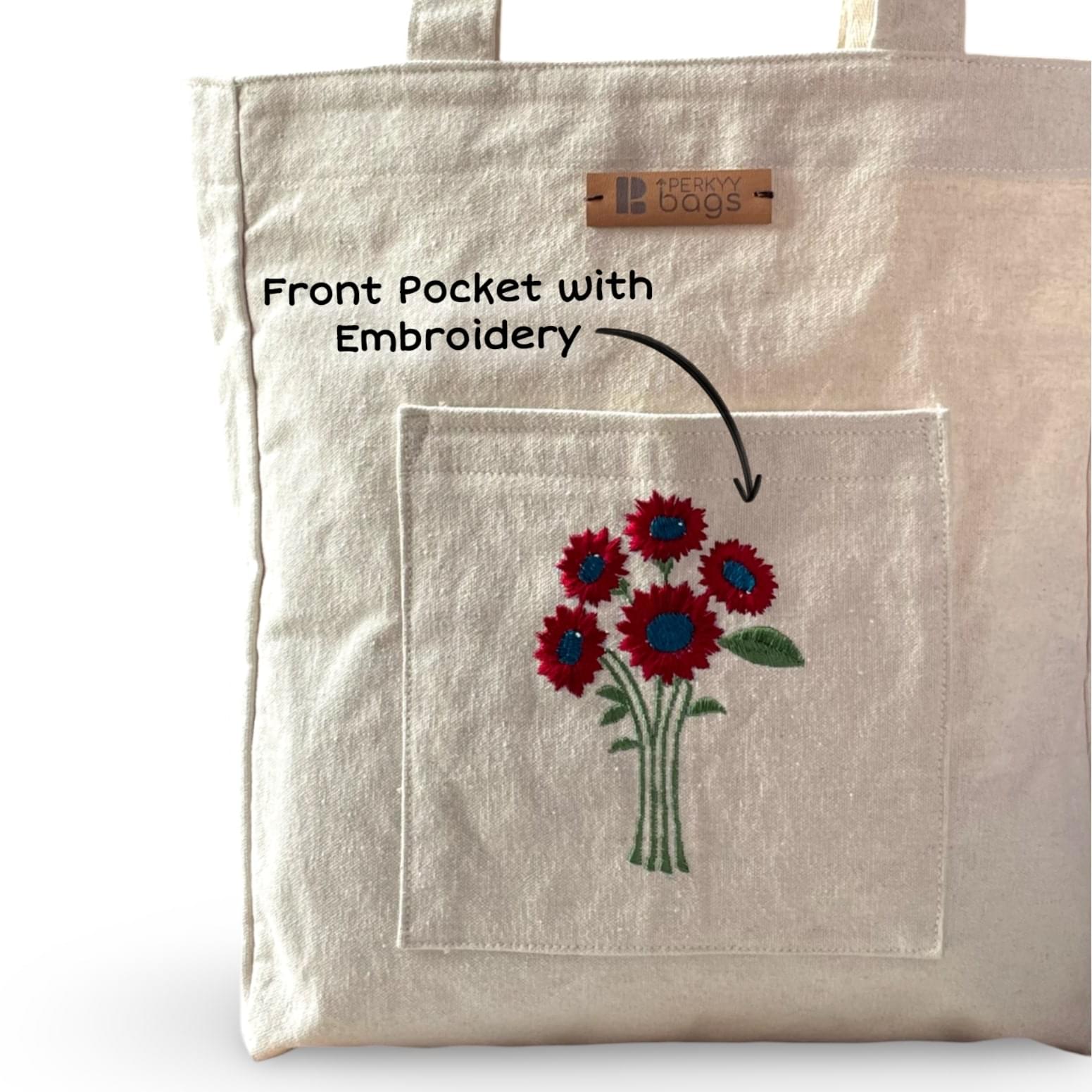 Red Flower Embroidered Tote Bag - Image 2