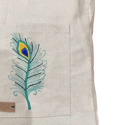 Peacock Feather Embroidered Tote Bag - Image 2