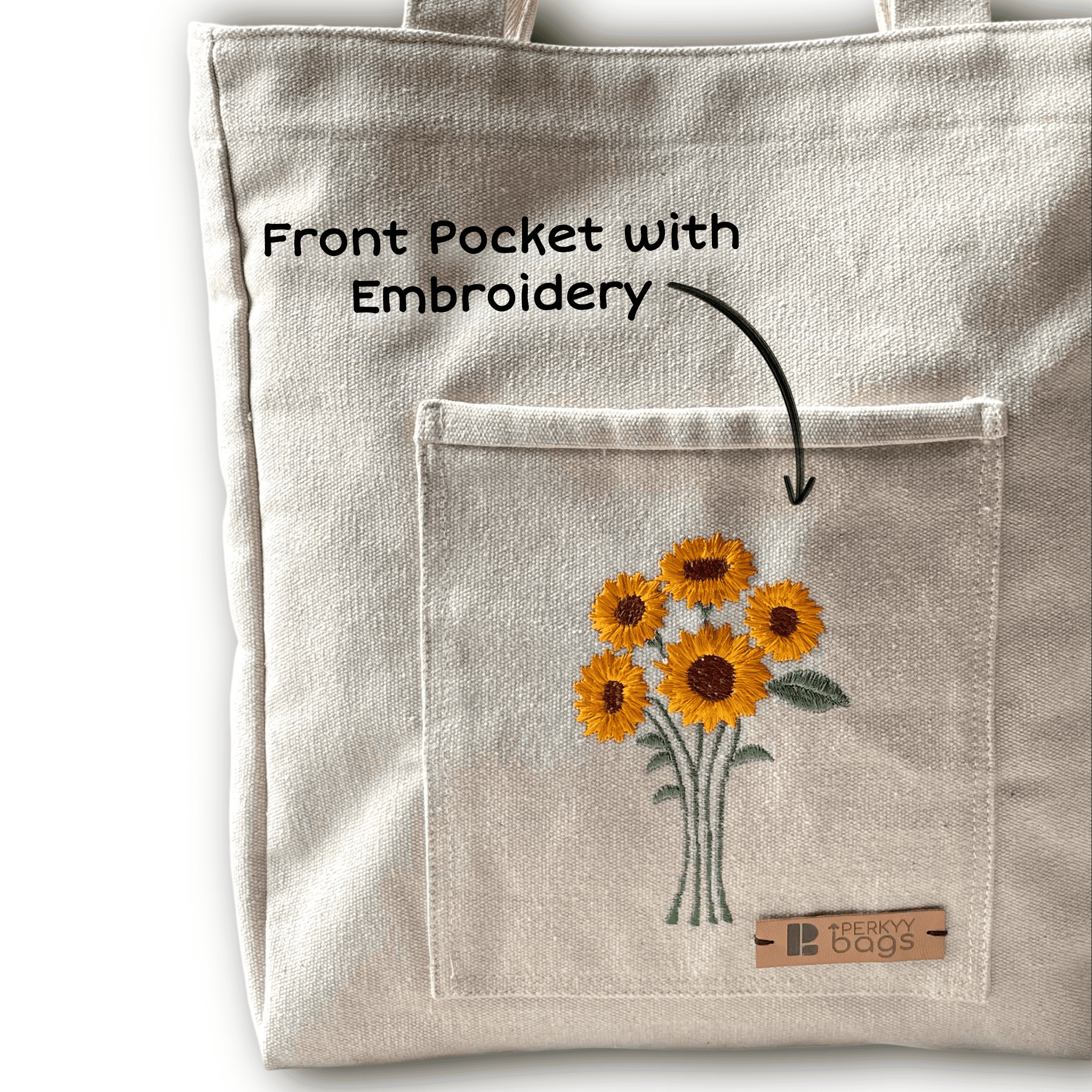 Sunflower Embroidered Tote Bag - Image 2