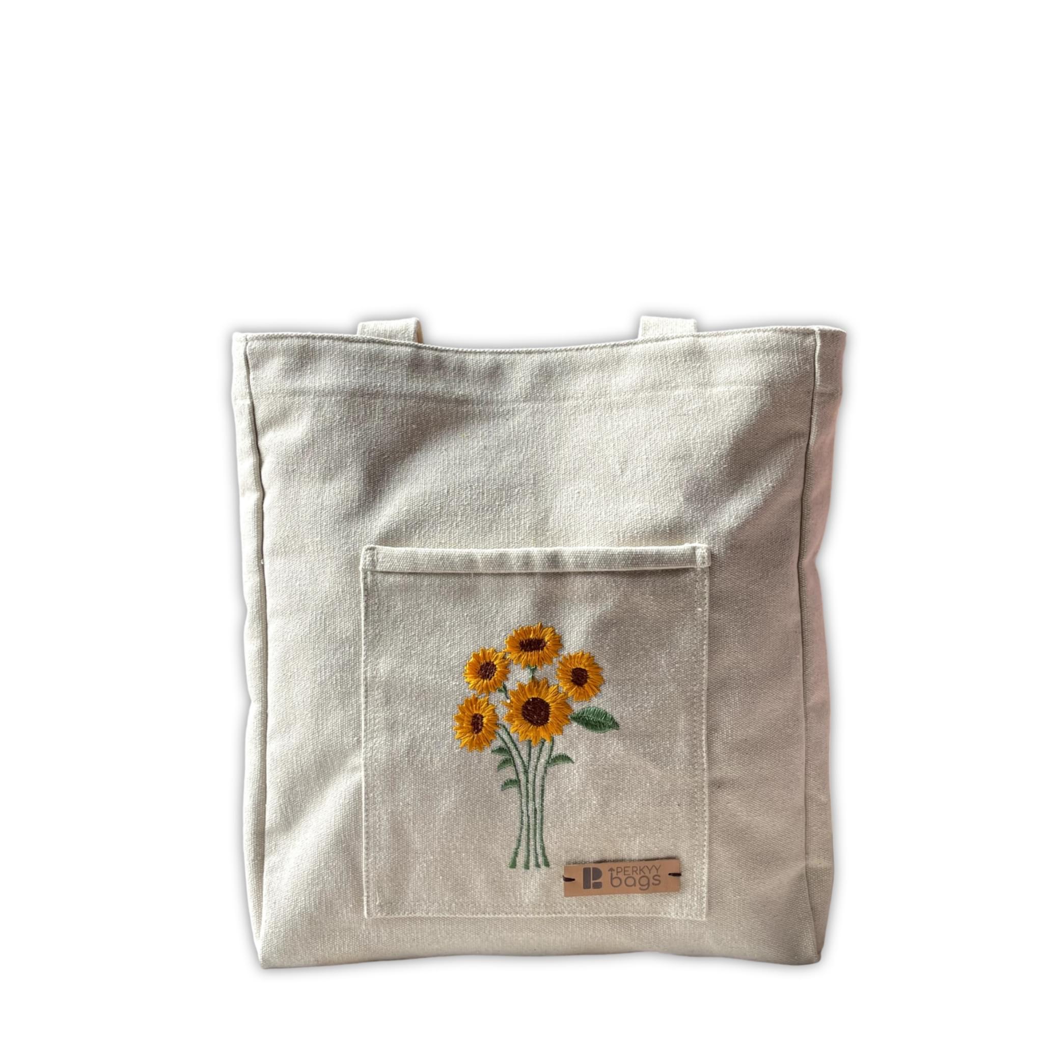Sunflower Embroidered Tote Bag